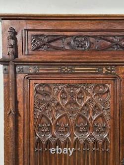 50 Tall Antique French Gothic Revival Storage Cabinet/Armoire in Oak Wood