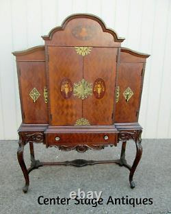 56654 Vintage French Inlaid Urns China Bar Cabinet Curio