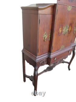 56654 Vintage French Inlaid Urns China Bar Cabinet Curio