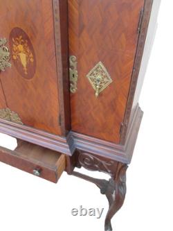 56654 Vintage French Inlaid Urns China Bar Cabinet Curio