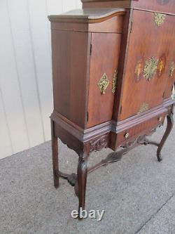 56654 Vintage French Inlaid Urns China Bar Cabinet Curio