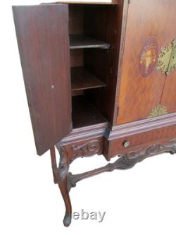 56654 Vintage French Inlaid Urns China Bar Cabinet Curio