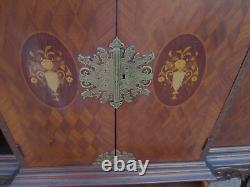 56654 Vintage French Inlaid Urns China Bar Cabinet Curio