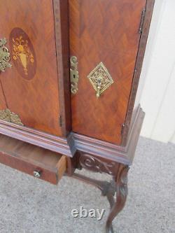 56654 Vintage French Inlaid Urns China Bar Cabinet Curio