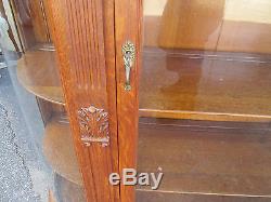 57241 Antique oak Bow Glass China cabinet Curio