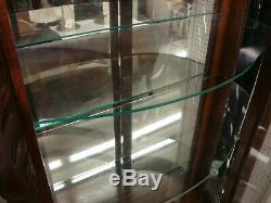 59766 Antique Oak Bow Glass Lion Headed China Cabinet Curio