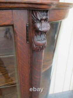 62987 Oak Victorian Lion Head China Cabinet Curio