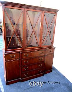 63526 Antique Mahogany Breakfront China Cabinet Curio with DESK