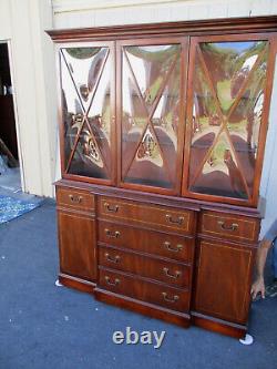 63526 Antique Mahogany Breakfront China Cabinet Curio with DESK