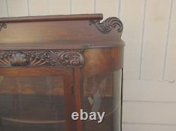 63958 Antique Oak Bow Glass Curio China Cabinet