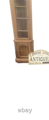 64573 PAIR Oak Corner Cabinet Curio s With 3 wood and glass shelves each