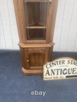 64573 PAIR Oak Corner Cabinet Curio s With 3 wood and glass shelves each