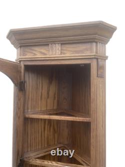 64573 PAIR Oak Corner Cabinet Curio s With 3 wood and glass shelves each