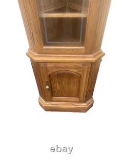 64573 PAIR Oak Corner Cabinet Curio s With 3 wood and glass shelves each