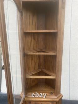 64573 PAIR Oak Corner Cabinet Curio s With 3 wood and glass shelves each