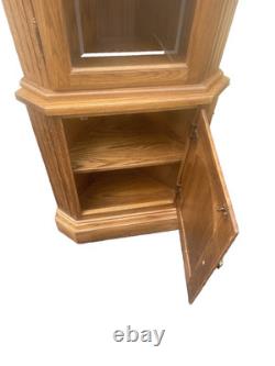 64573 PAIR Oak Corner Cabinet Curio s With 3 wood and glass shelves each
