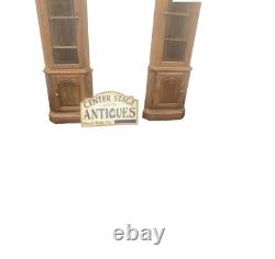 64573 PAIR Oak Corner Cabinet Curio s With 3 wood and glass shelves each