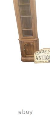 64573 PAIR Oak Corner Cabinet Curio s With 3 wood and glass shelves each