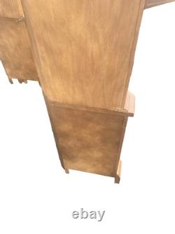 64573 PAIR Oak Corner Cabinet Curio s With 3 wood and glass shelves each