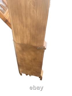 64573 PAIR Oak Corner Cabinet Curio s With 3 wood and glass shelves each