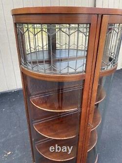 64801 Mahogany Antique Leaded Glass Curio Bow Front China Cabinet