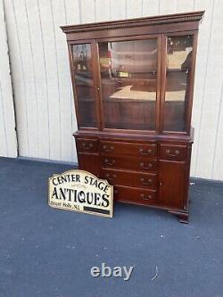 66021 Antique Solid Mahogany Breakfront China Cabinet