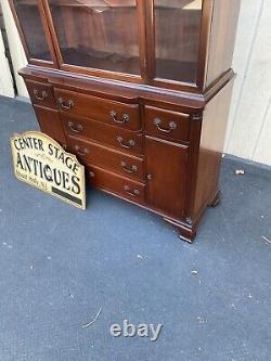 66021 Antique Solid Mahogany Breakfront China Cabinet