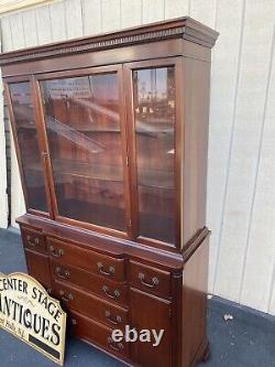 66021 Antique Solid Mahogany Breakfront China Cabinet