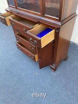 66021 Antique Solid Mahogany Breakfront China Cabinet