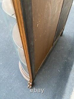 66071 Antique Victorian Hand Carved Oak Bow Glass Curio Cabinet