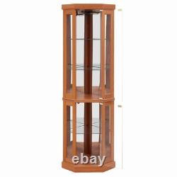 69 H Lighted Corner Display Cabinet Curio Glass Cabinet withAdjustable Shelves