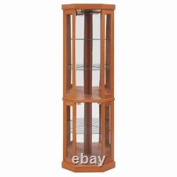 69 H Lighted Corner Display Cabinet Curio Glass Cabinet withAdjustable Shelves