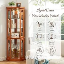 69 H Lighted Corner Display Cabinet Curio Glass Cabinet withAdjustable Shelves