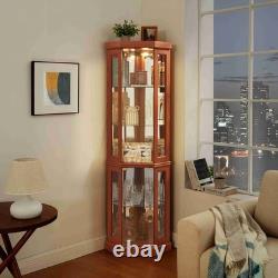 69 H Lighted Corner Display Cabinet Curio Glass Cabinet withAdjustable Shelves