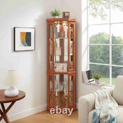 69 H Lighted Corner Display Cabinet Curio Glass Cabinet withAdjustable Shelves