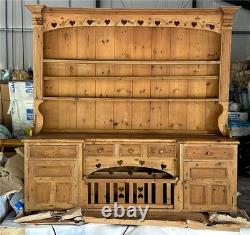 7' Tall 8' L Rustic Farmhouse Hutch Buffet Wood China Cabinet Dining Room 2 pc