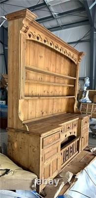 7' Tall 8' L Rustic Farmhouse Hutch Buffet Wood China Cabinet Dining Room 2 pc