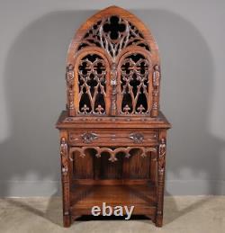 70 Tall Antique French Gothic Revival Oak Wood Cabinet/Liquor/Wine/Bar Cabinet