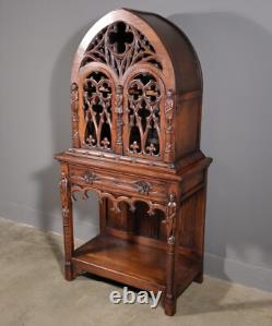 70 Tall Antique French Gothic Revival Oak Wood Cabinet/Liquor/Wine/Bar Cabinet