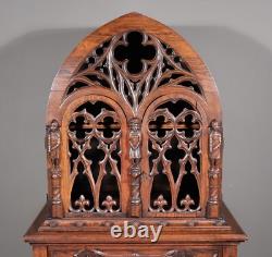 70 Tall Antique French Gothic Revival Oak Wood Cabinet/Liquor/Wine/Bar Cabinet