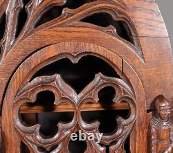 70 Tall Antique French Gothic Revival Oak Wood Cabinet/Liquor/Wine/Bar Cabinet