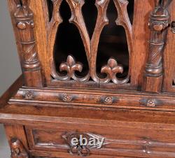 70 Tall Antique French Gothic Revival Oak Wood Cabinet/Liquor/Wine/Bar Cabinet