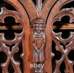 70 Tall Antique French Gothic Revival Oak Wood Cabinet/Liquor/Wine/Bar Cabinet