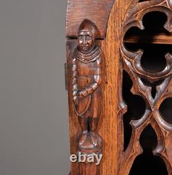 70 Tall Antique French Gothic Revival Oak Wood Cabinet/Liquor/Wine/Bar Cabinet