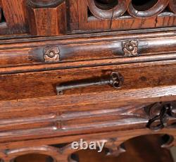 70 Tall Antique French Gothic Revival Oak Wood Cabinet/Liquor/Wine/Bar Cabinet