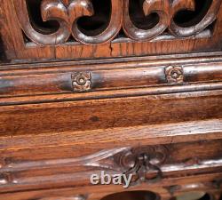 70 Tall Antique French Gothic Revival Oak Wood Cabinet/Liquor/Wine/Bar Cabinet