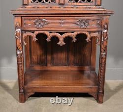 70 Tall Antique French Gothic Revival Oak Wood Cabinet/Liquor/Wine/Bar Cabinet