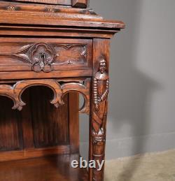 70 Tall Antique French Gothic Revival Oak Wood Cabinet/Liquor/Wine/Bar Cabinet