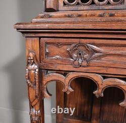 70 Tall Antique French Gothic Revival Oak Wood Cabinet/Liquor/Wine/Bar Cabinet