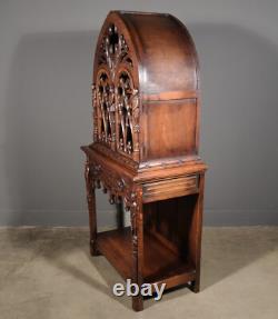 70 Tall Antique French Gothic Revival Oak Wood Cabinet/Liquor/Wine/Bar Cabinet